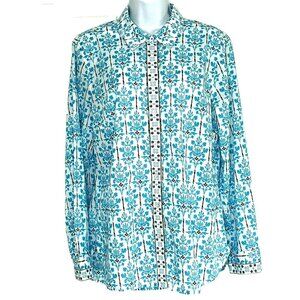 Talbots Button Up Shirt sz L Long Sleeve Cotton Floral Career Office Mature